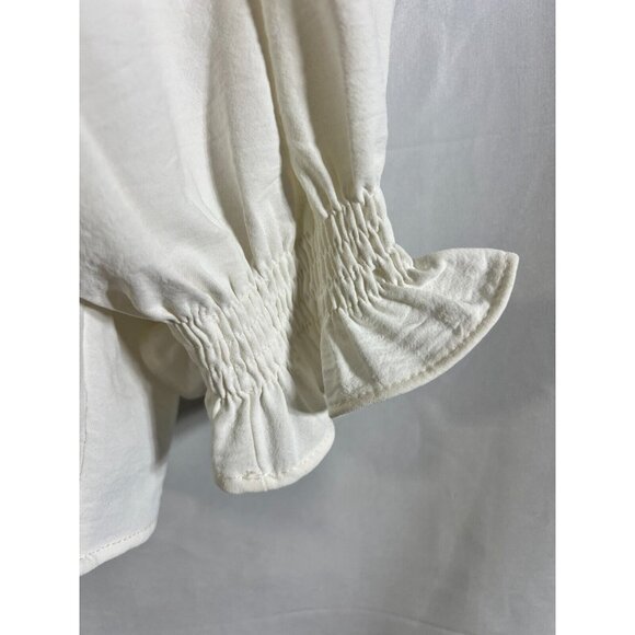 Zara Ivory Blouse with Pearl Rhinestone Collar Size Large  E8 - Picture 5 of 7